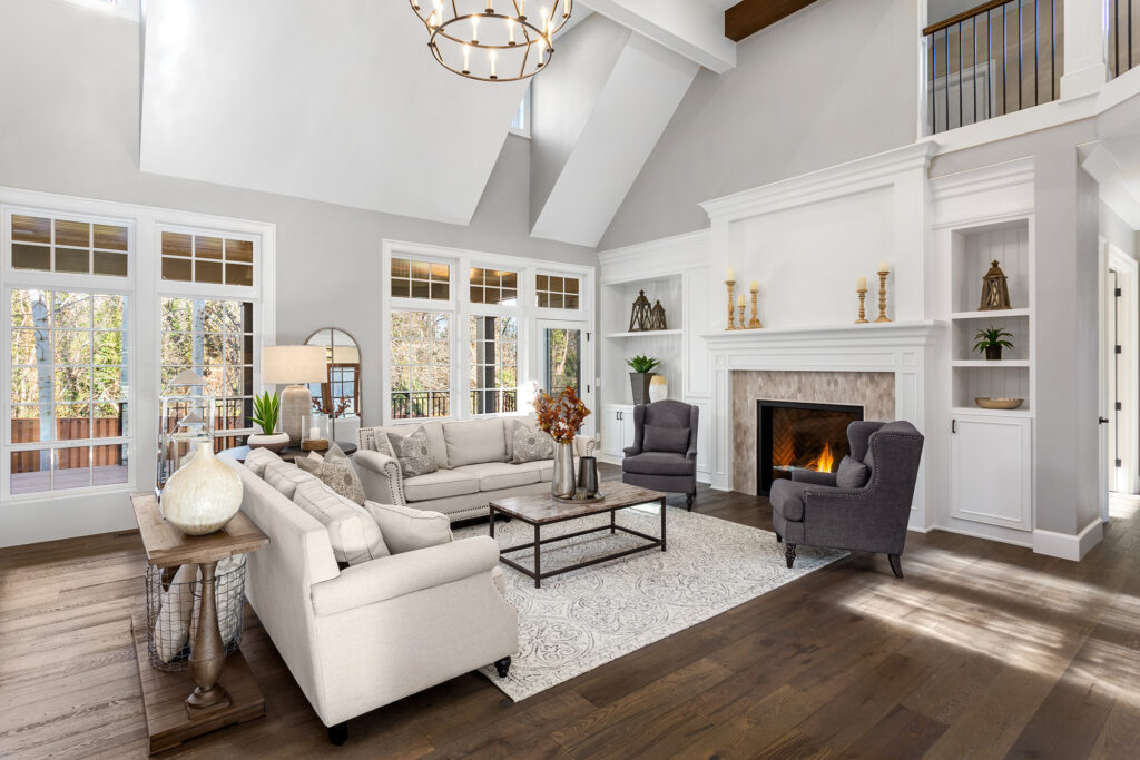 Modern family living room featuring wood look vinyl flooring