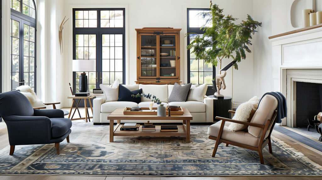 Living room with a properly sized area rug