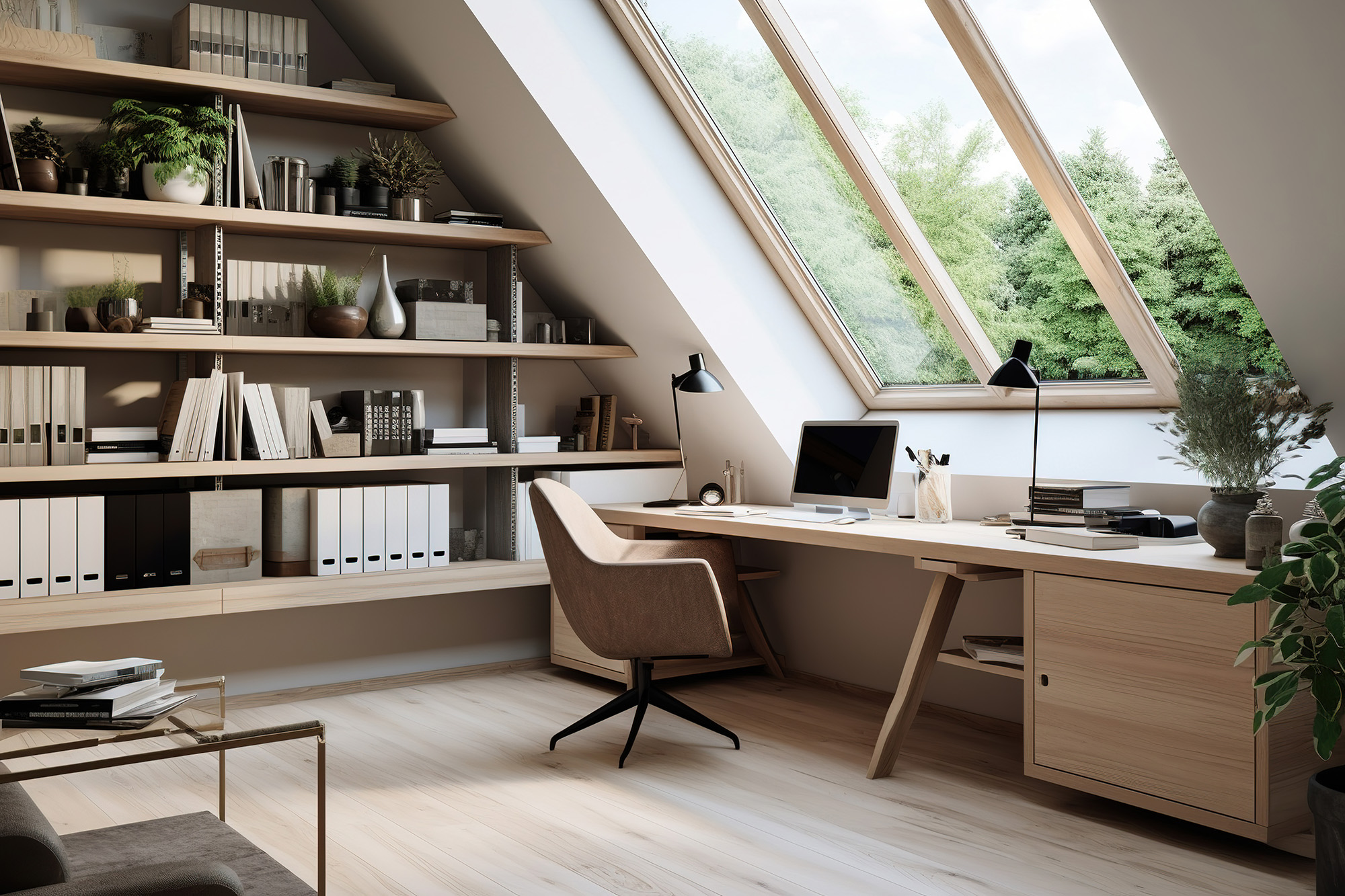 Stylish home office with vinyl flooring